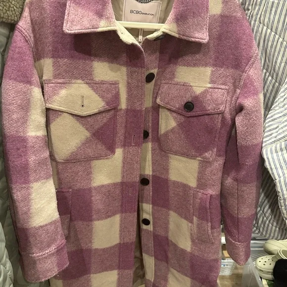 Plaid purple and Cream Women's Coat - Picture 4 of 4